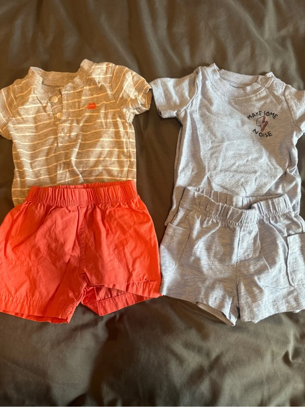 Baby Short Set Duo - Gray Stripe & Light Blue with Coral Shorts